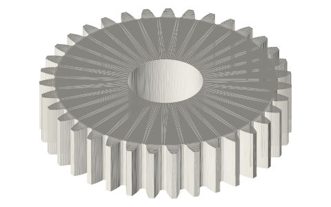 Spur gears, module 1: 10 to 80 teeth (20° involute), isometric render of a generated part