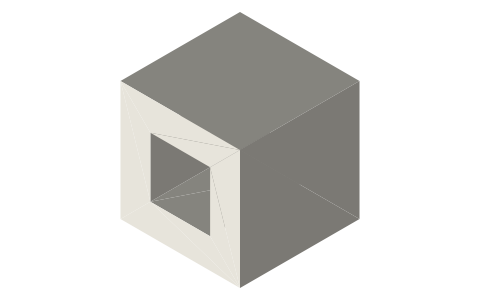 Guide block 16 × 16 × 16 with an 8 × 8 slot, isometric render of a generated part