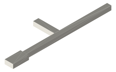 Stamp: 8 × 8 stem 160 long with a 48 × 10 tappet and a 16 × 30 head, isometric render of a generated part