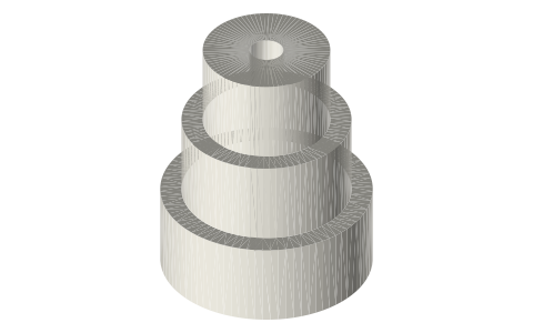 Stepped (speed-cone) pulley Ø50 / Ø40 / Ø30 × 20 mm steps, Ø8 bore, isometric render of a generated part