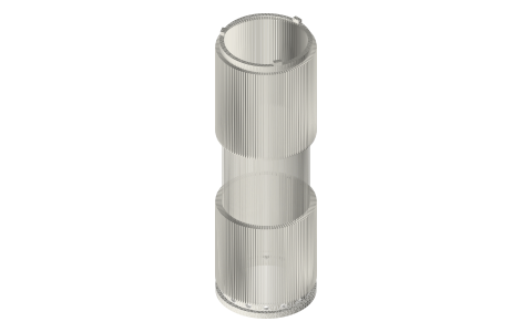 Slotted heater, regenerator and cooler liner for a 2 in hot spool (Ø48.00 / Ø40.00), isometric render of a generated part