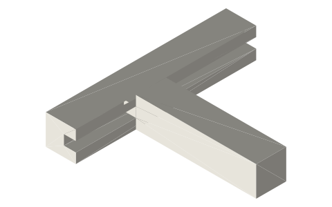 Stub tenon joint (frame and panel), isometric render of a generated part