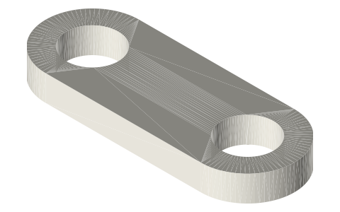 Sun-and-planet arm, 30 mm centres, Ø10 holes, isometric render of a generated part