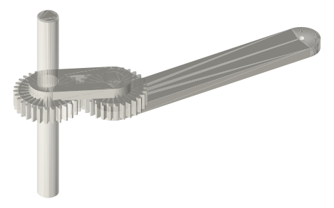Sun-and-planet gear (Watt's crank substitute), 30 : 30, isometric render of a generated part