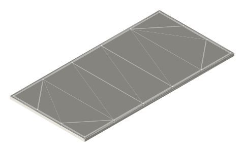 T-slot bench tops for 15-series frames: 24 × 30 to 36 × 96 in, ¾ and 1 in thick, isometric render of a generated part