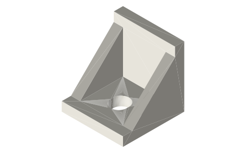 T-slot attachments: slide-in and drop-in T-nuts, corner brackets, gussets, end caps, slot covers, feet, hole plates, isometric render of a generated part