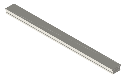Snap-in slot covers for 20, 30, 40, 45 mm and 1 in, 1.5 in T-slot extrusion (100 mm), isometric render of a generated part