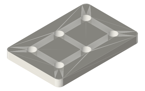 Joining plates, 2 × 3 holes, for 20, 30, 40, 45 mm and 1 in, 1.5 in T-slot extrusion, isometric render of a generated part