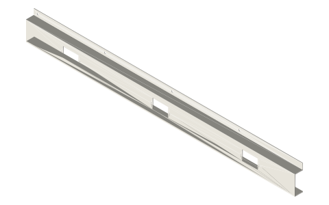 Outlet raceway for 15-series benches: 24 to 72 in, 2 to 4 duplex outlets, isometric render of a generated part