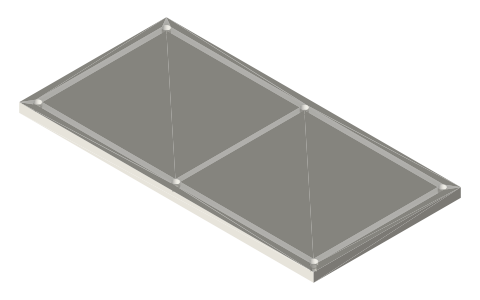 T-slot shelf boards for 15-series frames: 8 to 16 in deep, 24 to 48 in wide, isometric render of a generated part