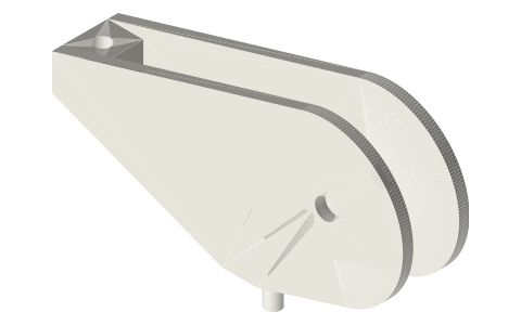 Lower block for a pitch-Ø20 sheave with a standing-end arm (tackle rove to advantage), isometric render of a generated part