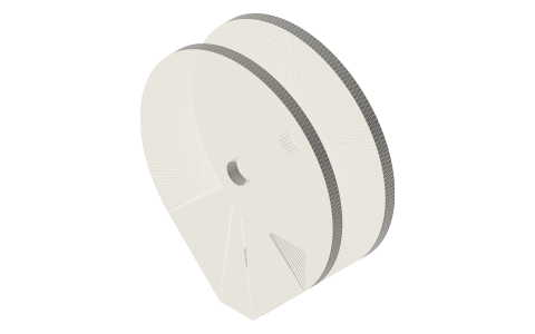 Single runner block for a pitch-Ø30 sheave, rope socket below, isometric render of a generated part