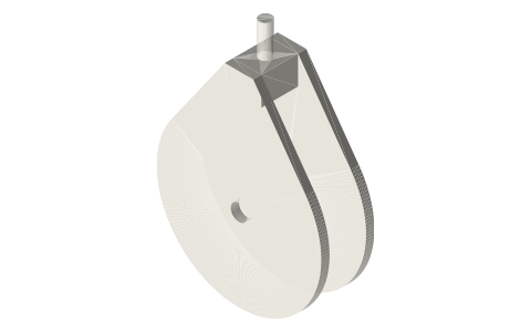 Single block for a pitch-Ø30 sheave, stem up (fixed block), isometric render of a generated part