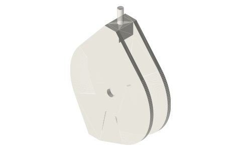 Single block for a pitch-Ø40 sheave with stem up and a becket socket, isometric render of a generated part