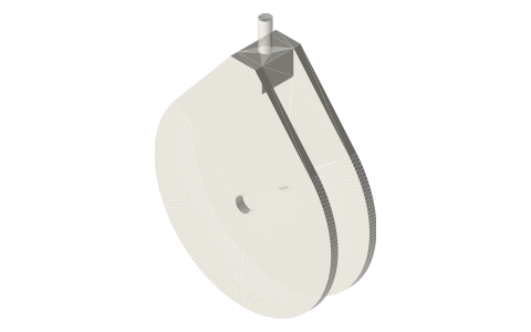 Single block for a pitch-Ø40 sheave, stem up (fixed block), isometric render of a generated part