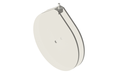 Single block for a pitch-Ø80 sheave, stem up (fixed block), isometric render of a generated part