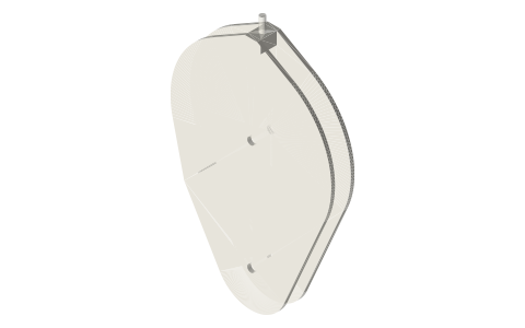 Upper fiddle block: pitch-Ø80 and pitch-Ø30 sheaves one above the other, with becket, isometric render of a generated part