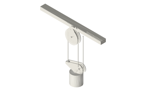Two single blocks rove to advantage (3 : 1), isometric render of a generated part