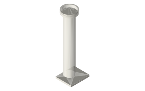 Tea-light stands: a Ø38 cup pocket on a column, at the height an engine needs, isometric render of a generated part