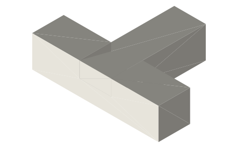 Tee halving joint (T-lap), isometric render of a generated part