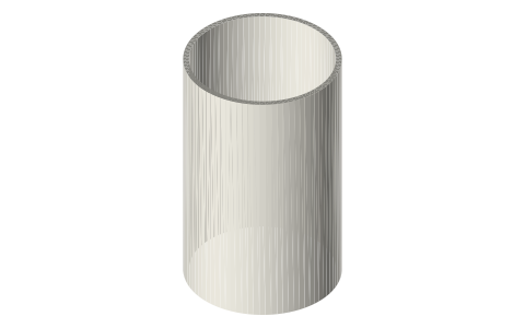 Thermoacoustic hot-cavity liners: Ø47.5 / Ø44 tubes that set a 40 mm hot exchanger flush with a closed hot end's face, isometric render of a generated part