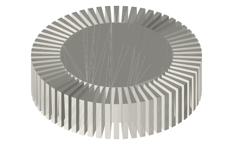 Thermoacoustic slotted exchanger insert: 2 in bore, 14 and 12 mm, isometric render of a generated part