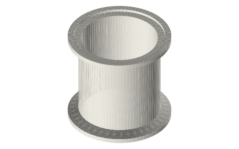 Thermoacoustic stack-section spools: 2 in × 48.65, 58.65 and 68.65 mm (fabrication spec), isometric render of a generated part