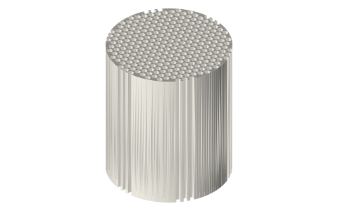 Thermoacoustic stacks (slicer-infill blanks, spiral), resonator lengths and a speaker driver cap for tri-clamp spools, isometric render of a generated part
