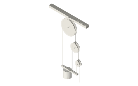 Pulleys of the third system, three pulleys (7 : 1), isometric render of a generated part