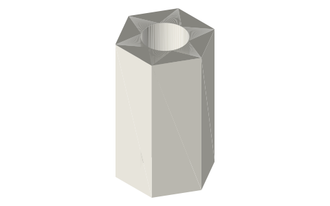 Threaded standoffs, M2.5 and M3 (hex and round), isometric render of a generated part