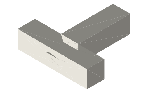 Through mortise and tenon joint, isometric render of a generated part