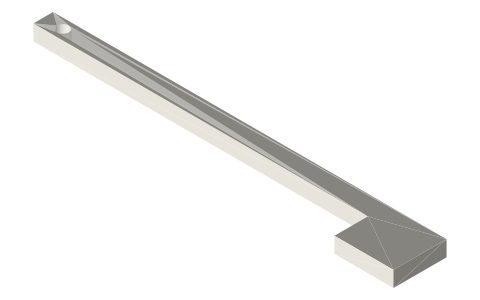 Tilt-hammer helve 200 mm with a 30 × 27 head, Ø6 pivot, isometric render of a generated part