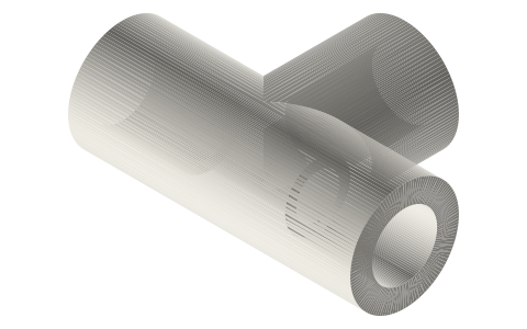 Transfer tee for 4 × 6 mm tube, isometric render of a generated part
