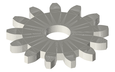 Traxxas 3943X 13-tooth 32-pitch gear, isometric render of a generated part