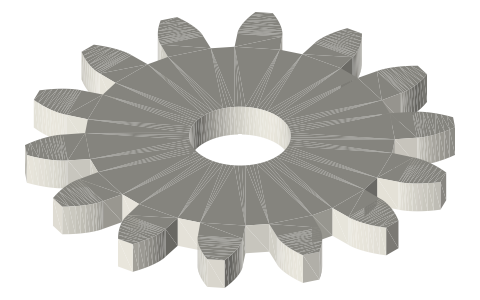 Traxxas 3944X 14-tooth 32-pitch gear, isometric render of a generated part