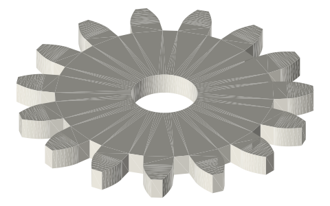 Traxxas 3945X 15-tooth 32-pitch gear, isometric render of a generated part