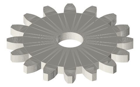 Traxxas 3946X 16-tooth 32-pitch gear, isometric render of a generated part