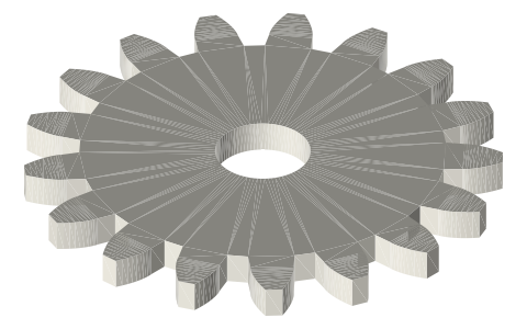 Traxxas 3947X 17-tooth 32-pitch gear, isometric render of a generated part