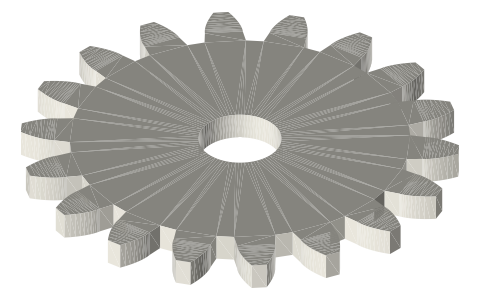 Traxxas 3948X 18-tooth 32-pitch gear, isometric render of a generated part