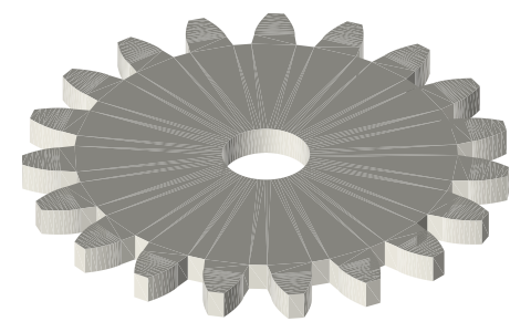Traxxas 3949X 19-tooth 32-pitch gear, isometric render of a generated part