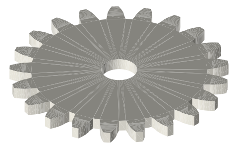 Traxxas 3951X 21-tooth 32-pitch gear, isometric render of a generated part