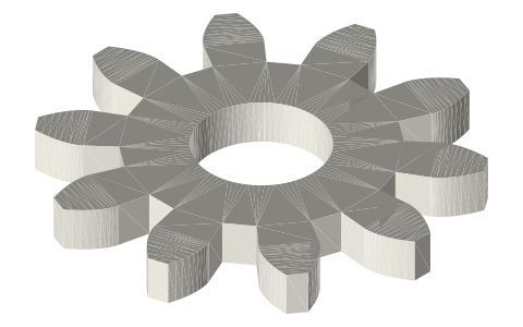 Traxxas 6746 10-tooth 32-pitch gear, isometric render of a generated part