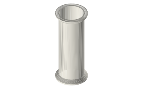 Printable tri-clamp (45°): ferrules, spools and caps, ½ to 4 in, isometric render of a generated part