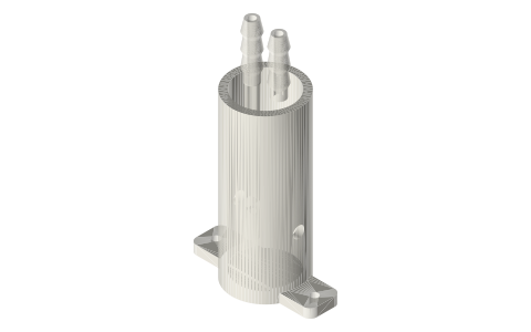 Optical bubble counter for a blow-off line: 5 mm LED break-beam, ¼ in barbs, isometric render of a generated part