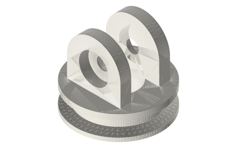 Tri-clamp end cap with 608 bearing towers for a Ø8 shaft, 1.5, 2 and 3 in, isometric render of a generated part