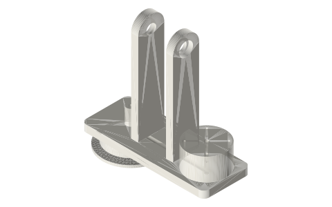 2 in tri-clamp cap with a rod gland, two shaft towers and a Ø20 cylinder seat, isometric render of a generated part
