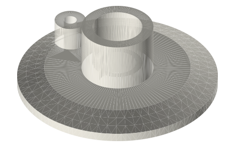 Tri-clamp end cap with a Ø15.9 socket for a 10 mL syringe, 1.5, 2 and 3 in, isometric render of a generated part
