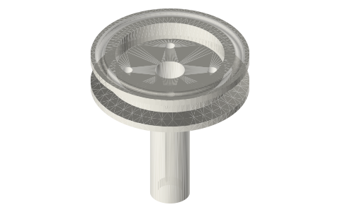 Clamp-in bearing plate: 2 in, two ISO 2852 faces, spigot with two 623 seats, isometric render of a generated part