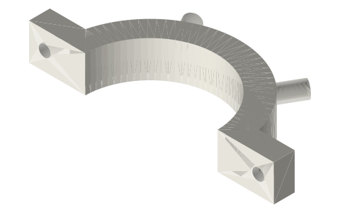 Tri-clamp water jacket: 14 mm clamp-on halves for 2 in tube, isometric render of a generated part