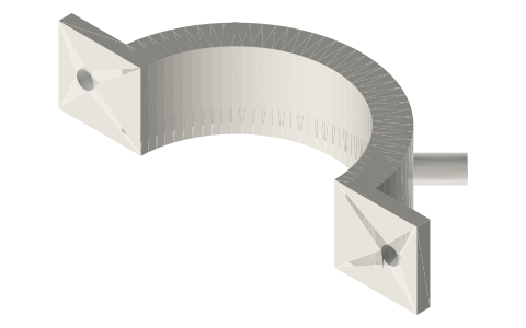 Clamp-on water jacket for a 2 in tri-clamp tube, 20 mm, with hose spigots (optional), isometric render of a generated part